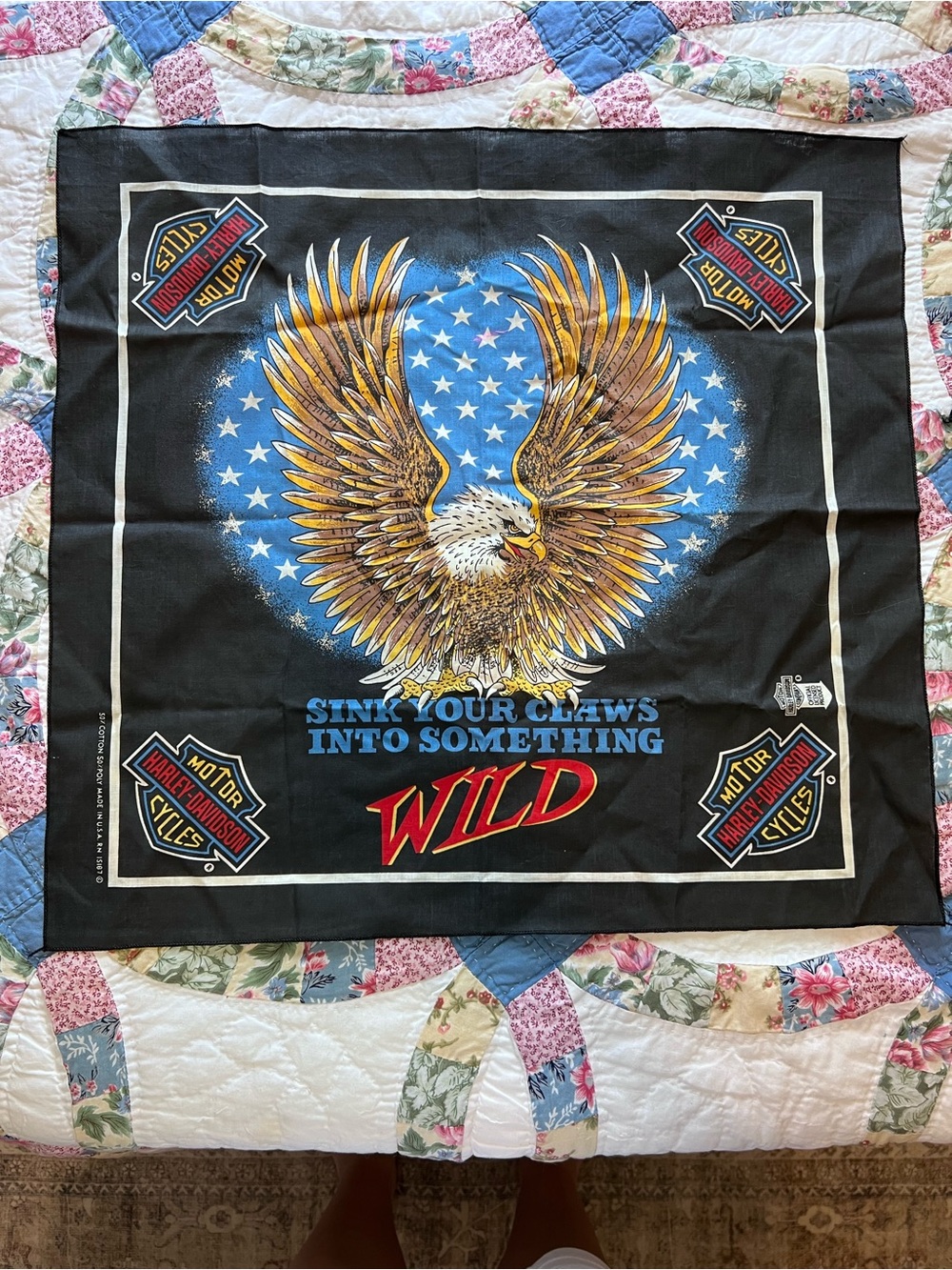 Vintage Harley Davidson Bandana Scarf Eagle Sink Your Claws Into Something Wild